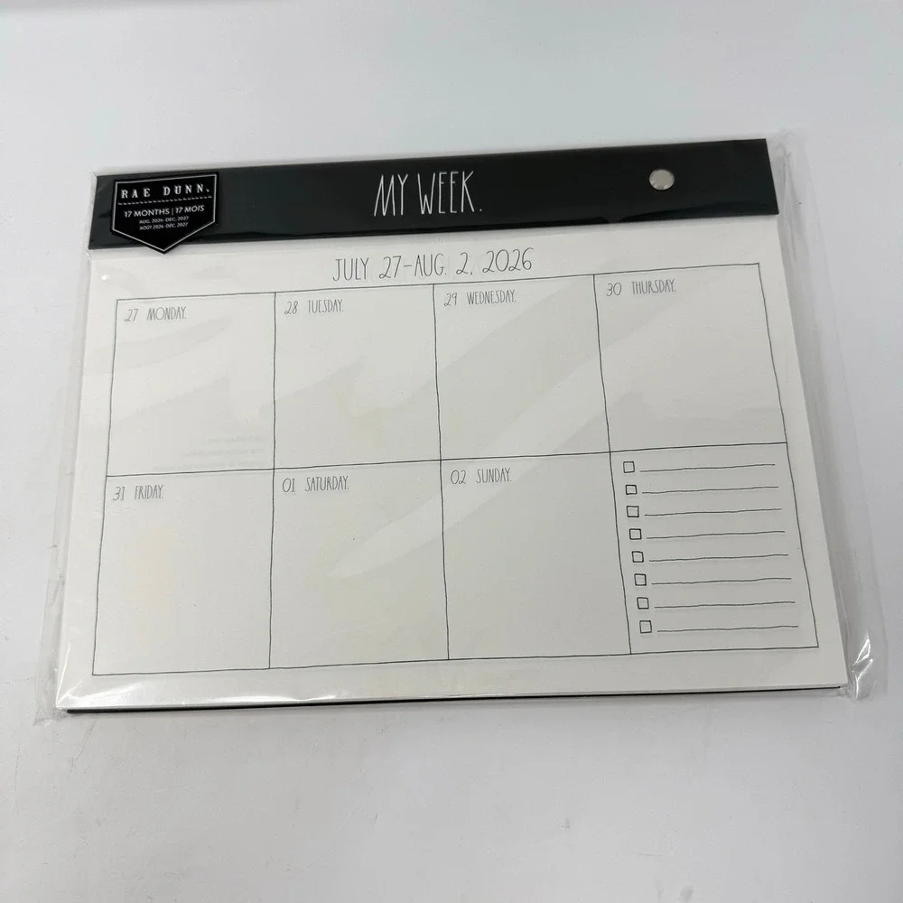 Rae Dunn My Week Weekly Planner 17 Month Aug 2026-Dec 2027 Desk Pad Black